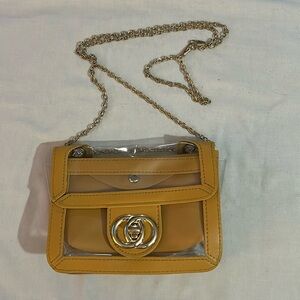 SEE THRU Bag - Mustard yellow with gold chain crossbody Perfect for Concerts.
